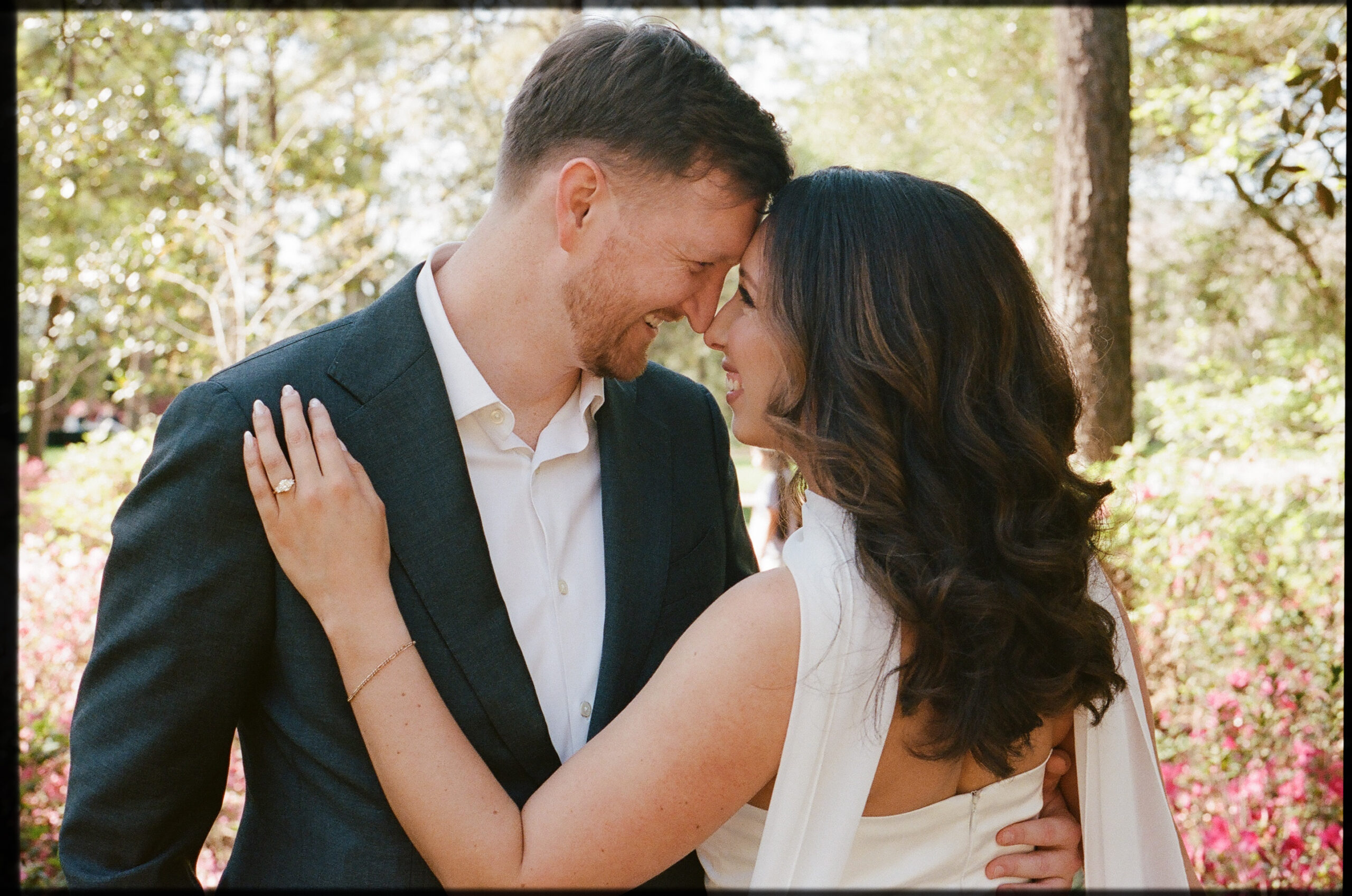 Bayou Bend Collection and Gardens engagement photos in Houston, Texas captured on film and digital photography