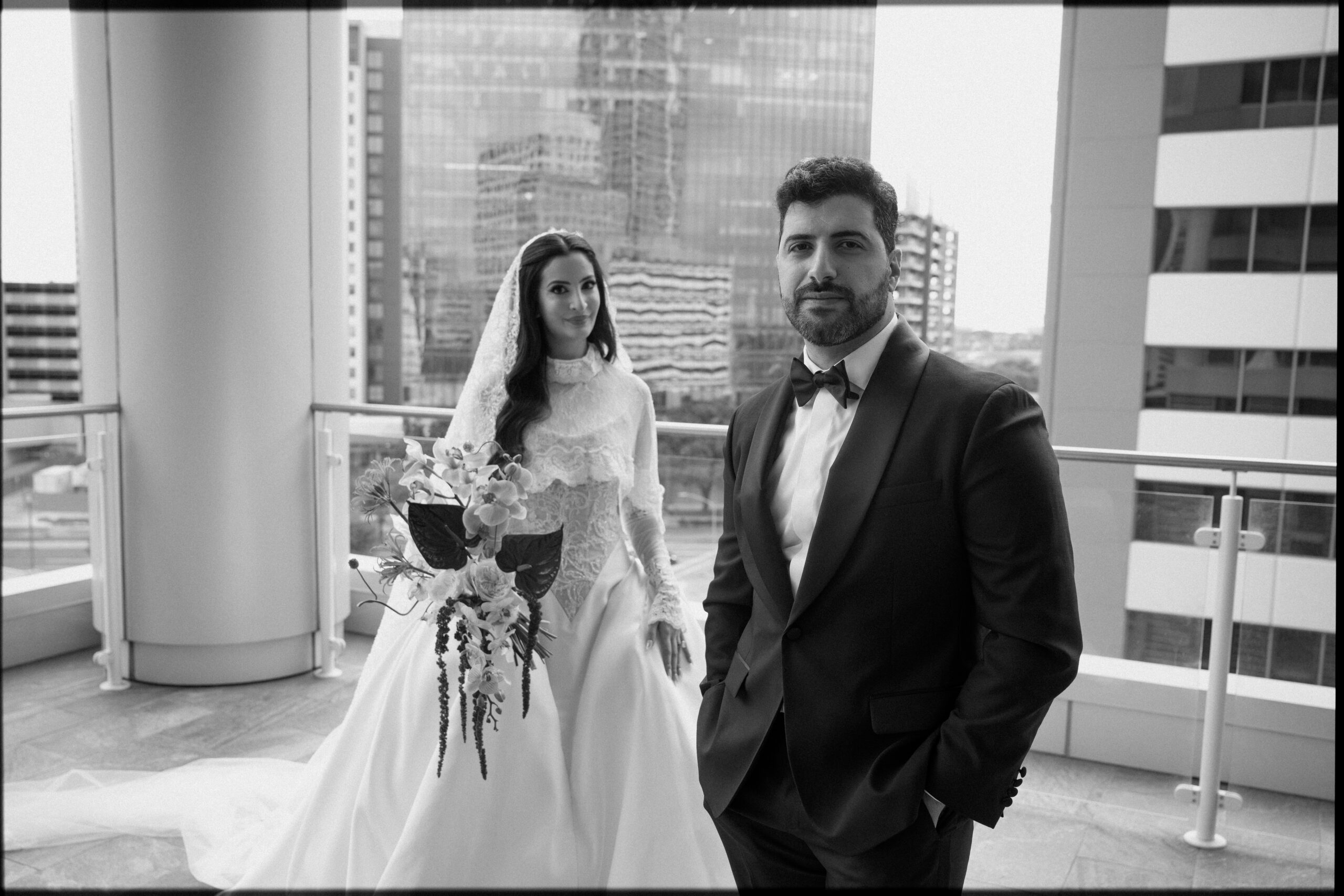 Bride and groom portraits at InterContinental Houston during their Arab wedding celebration